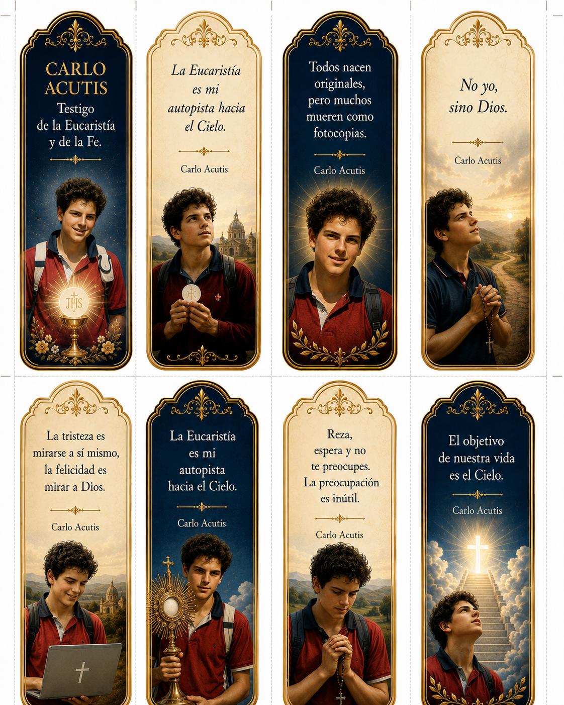 Marcapáginas con el beato Carlo Acutis y frases inspiradoras