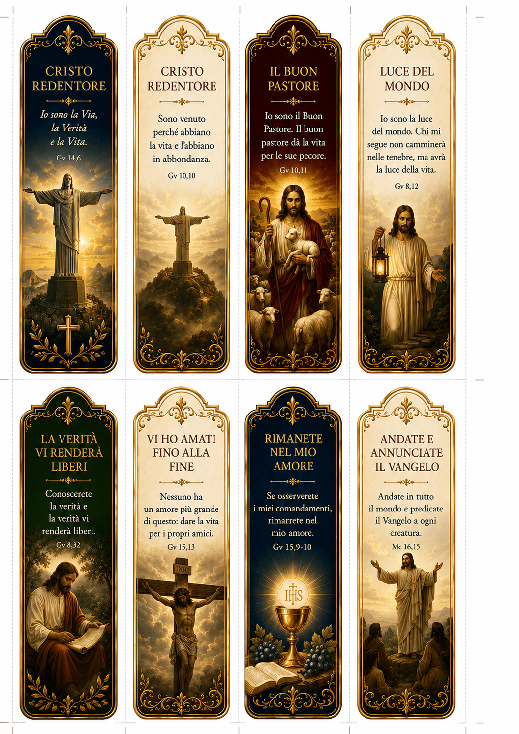 Segnalibri con Cristo Redentore, il Buon Pastore e la Luce del Mondo
