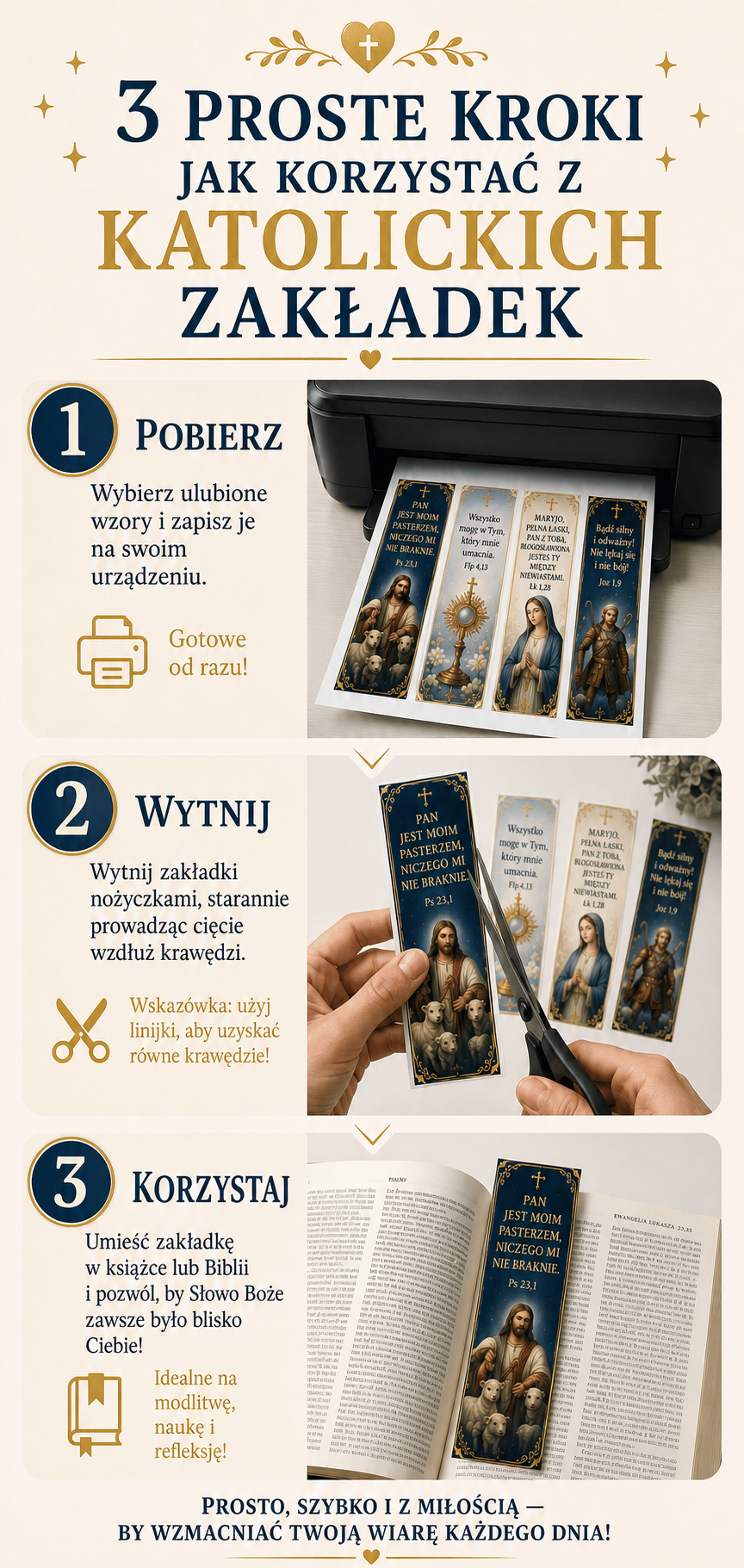 3 proste kroki korzystania z katolickich zakładek: pobierz, wytnij i używaj