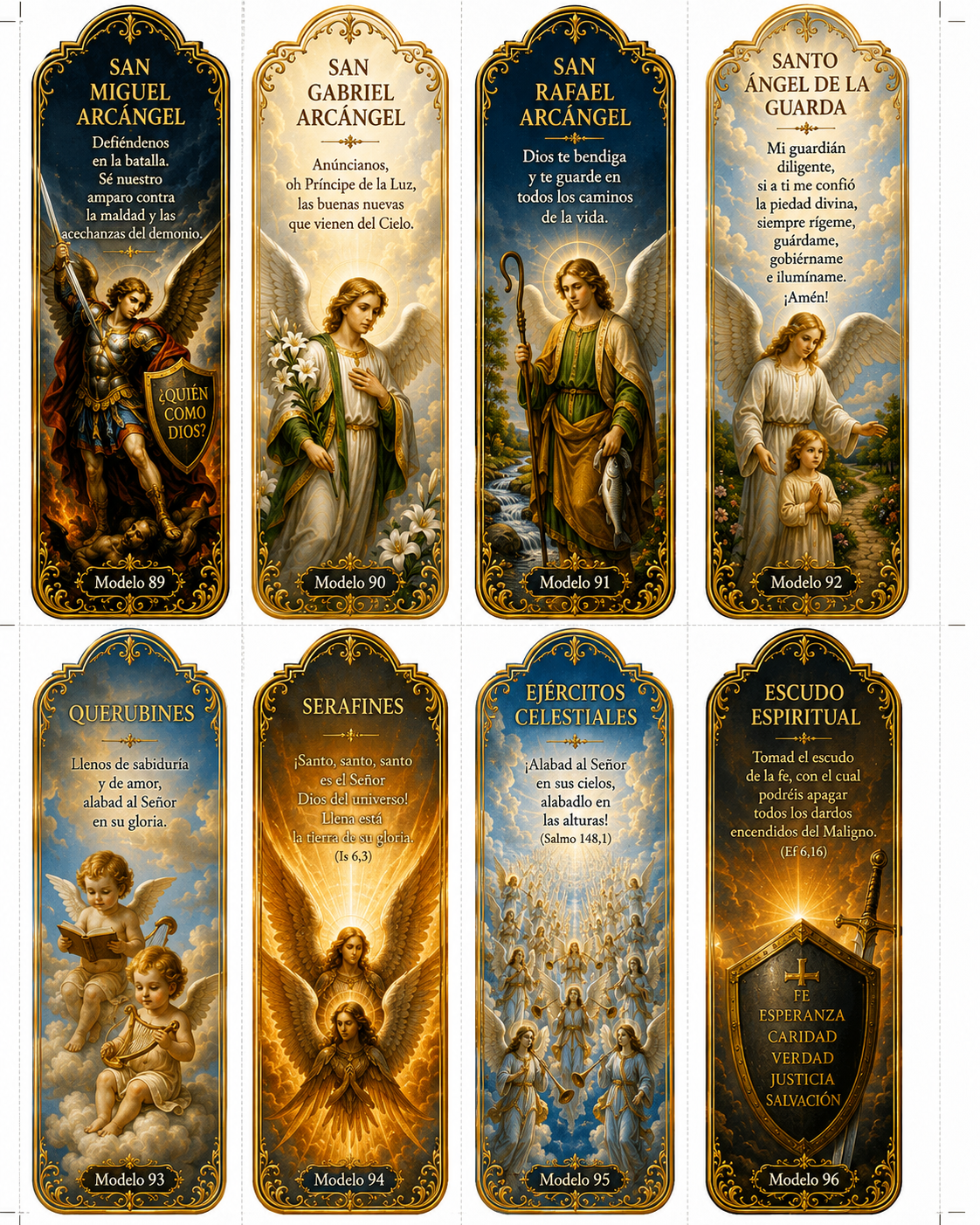 Marcapáginas con san Miguel, san Gabriel, san Rafael y el Ángel de la Guarda