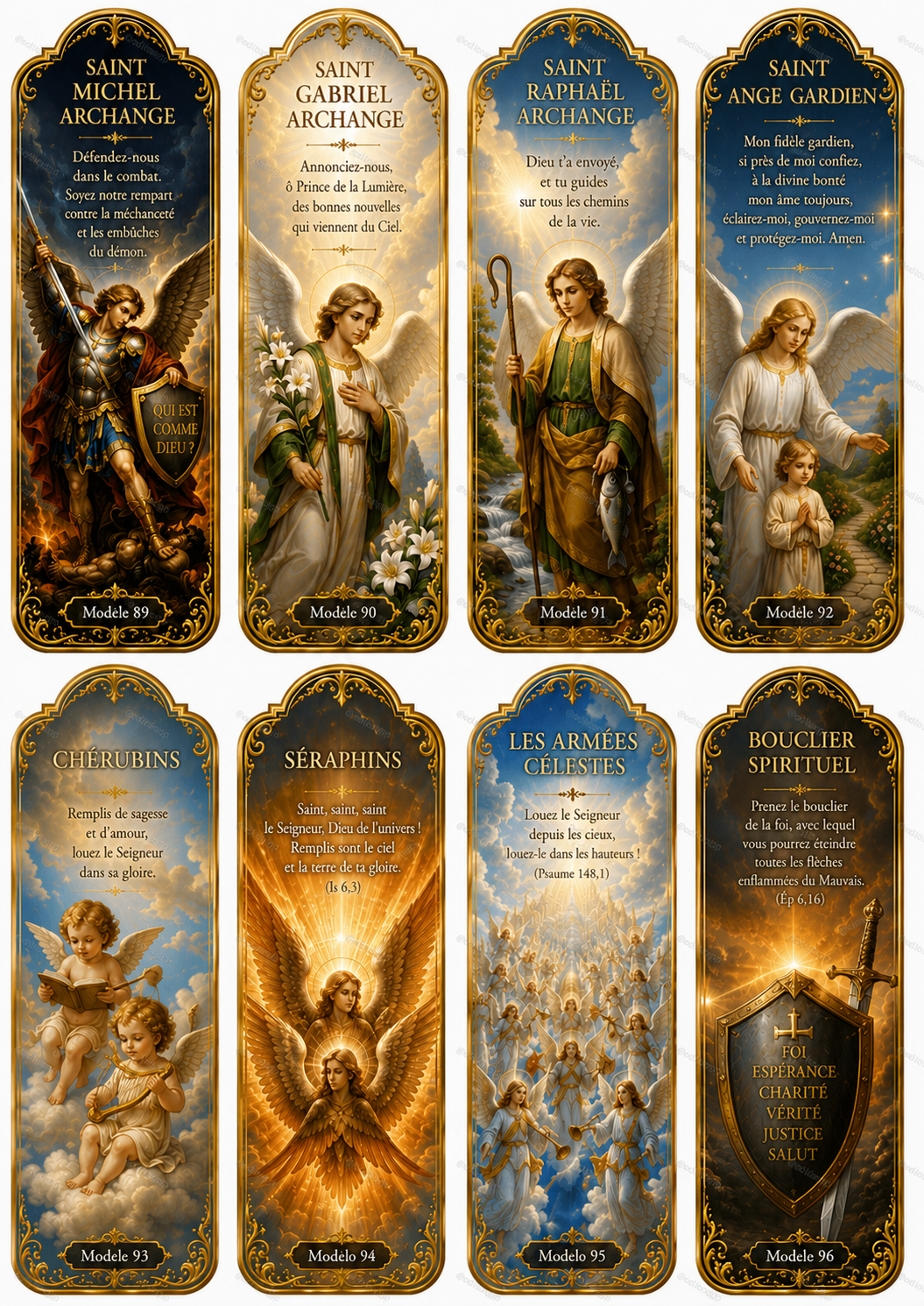 Marque-pages avec saint Michel, saint Gabriel, saint Raphaël et l’Ange gardien