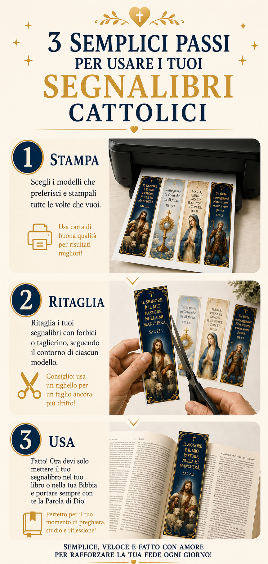 3 semplici passaggi per usare i segnalibri cattolici: scarica, ritaglia e usa
